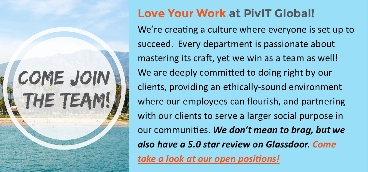 Come Join Our Team - and LOVE your work at PivIT Global!